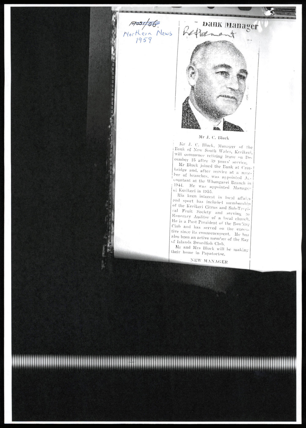 Bank Manager Retirement : Mr J.C. Black