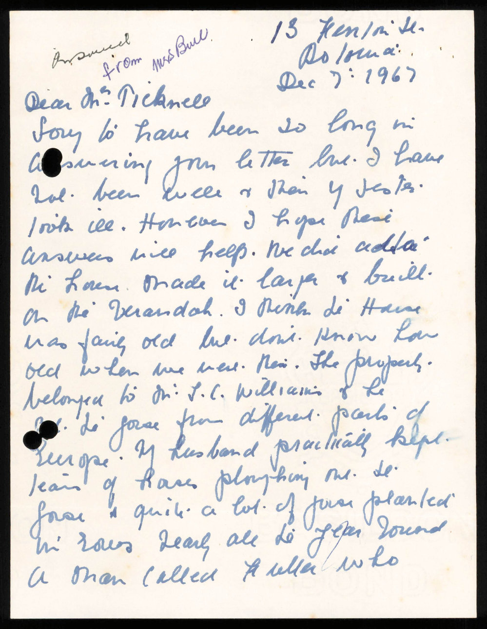 Letter from Kathleen L Bull to Nancy Pickmere