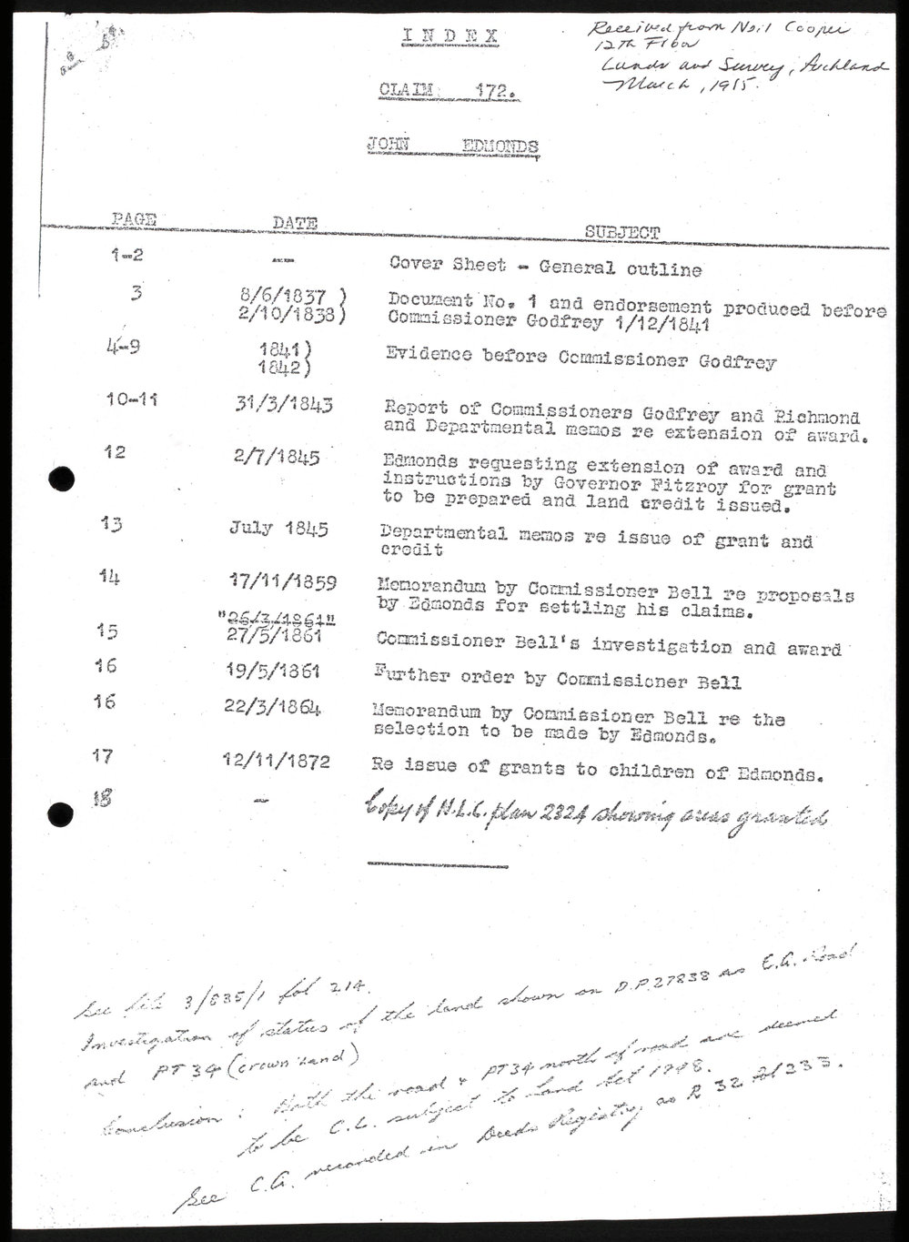 Land claim 172 : John Edmonds