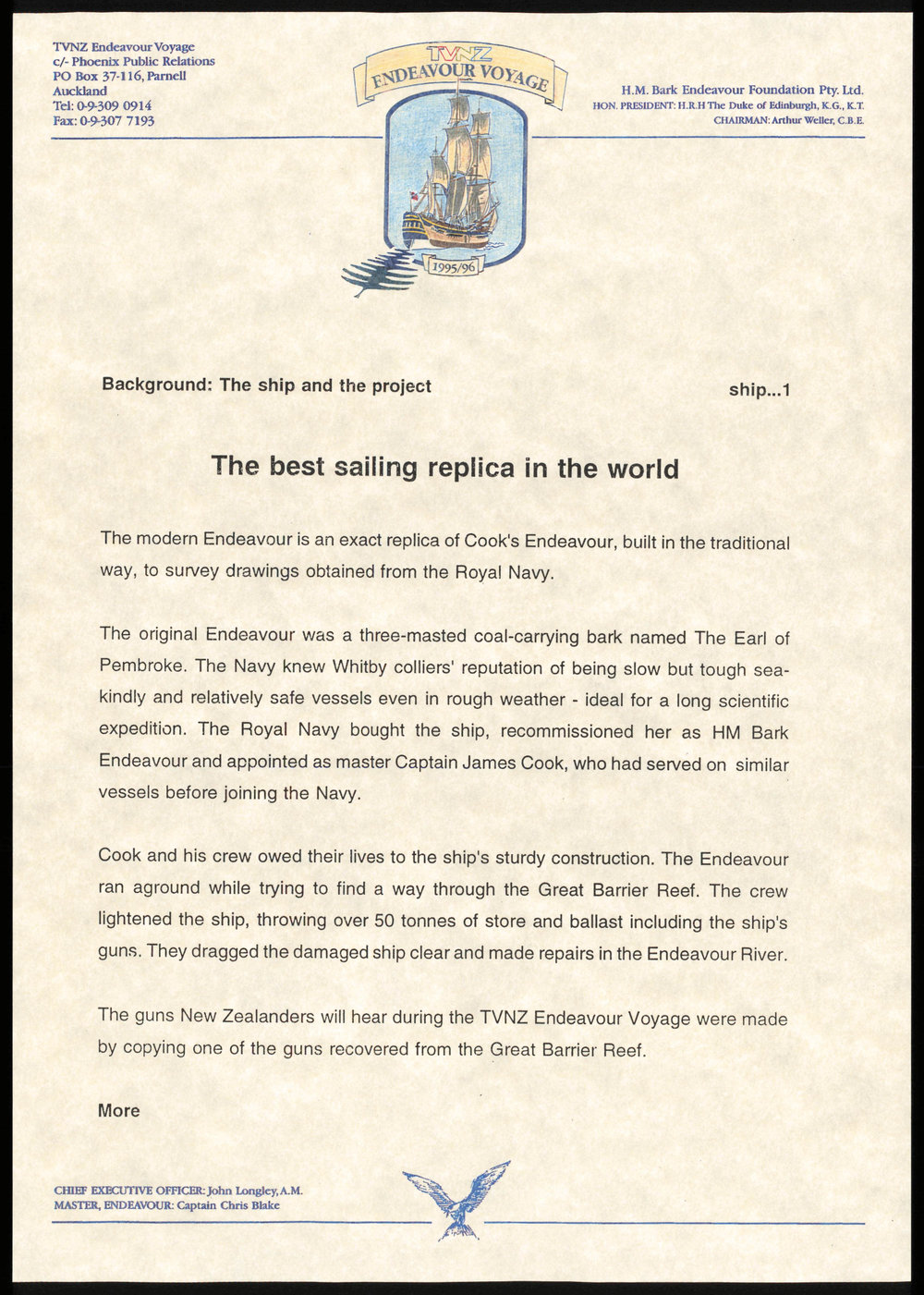 Press release : Background: The ship and the project : The best sailing replica in the world