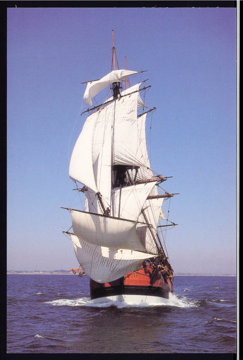 Photograph of HM Bark Endeavour II sailing before the Fremantle doctor for the first time