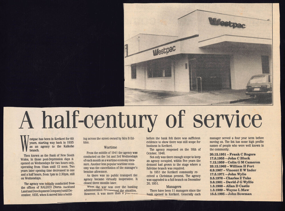 A half-century of service for Westpac bank in Kerikeri