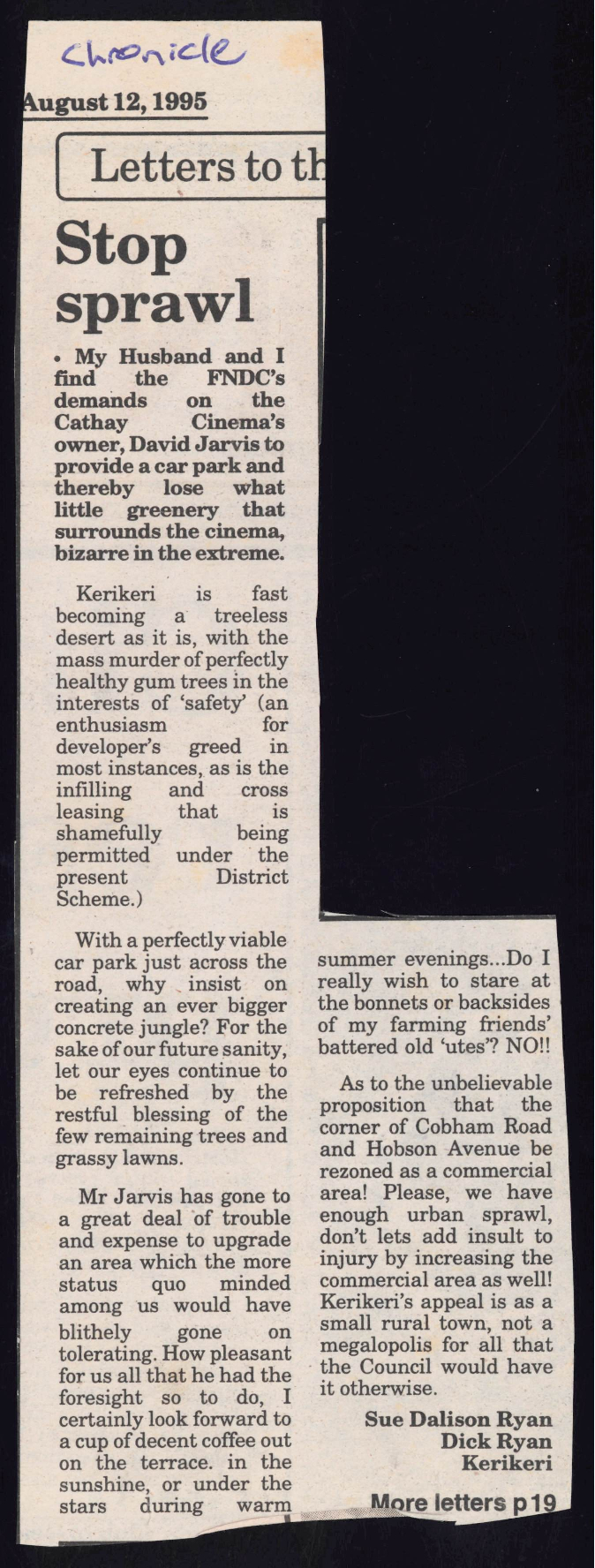 Letter supporting Cinema landscape plan
