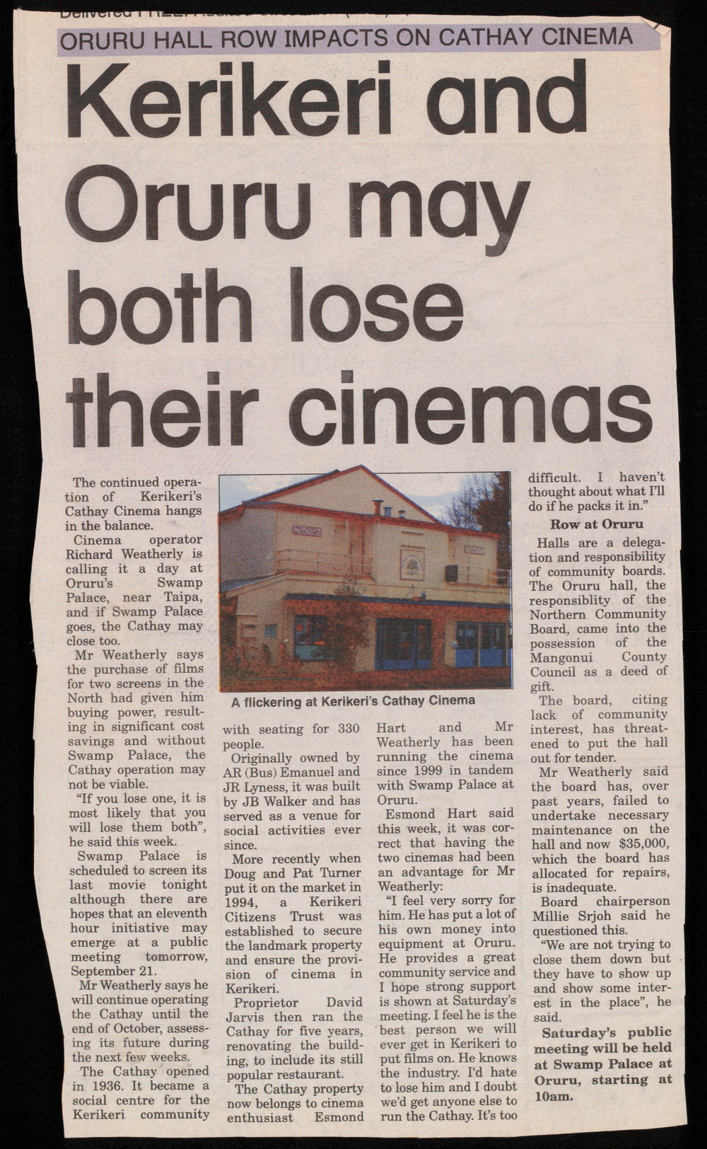 Kerikeri and Oruru may both lose their cinemas