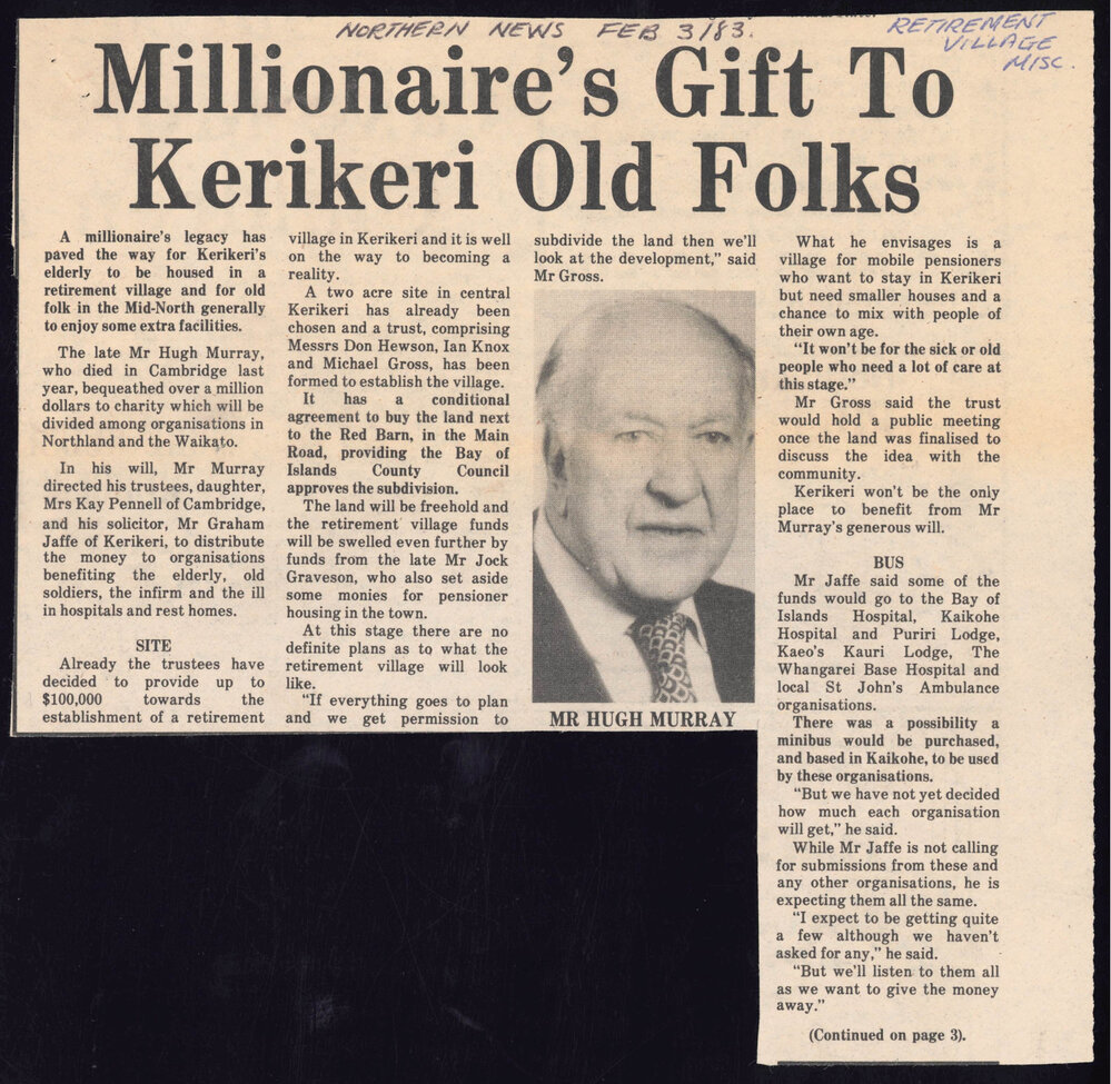 Millionaire's gift to Kerikeri old folks
