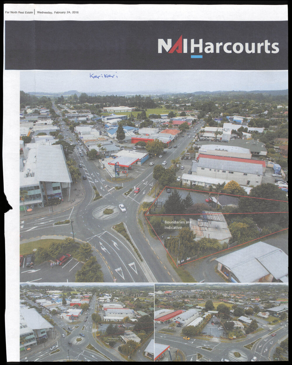 Harcourts brochure showing a picture of the Kerikeri main street