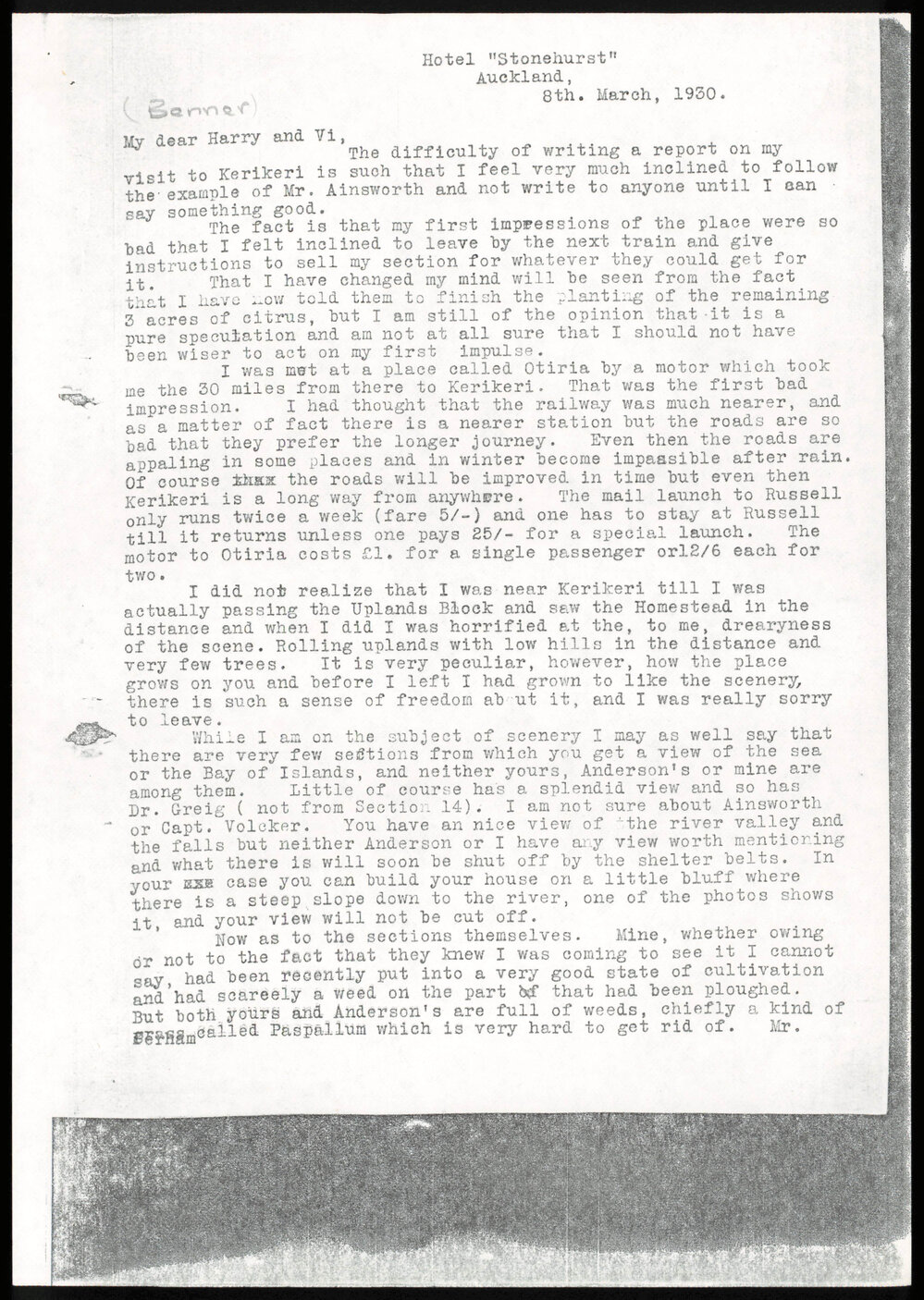 Letter to Harry and Vi Benner from Jack 