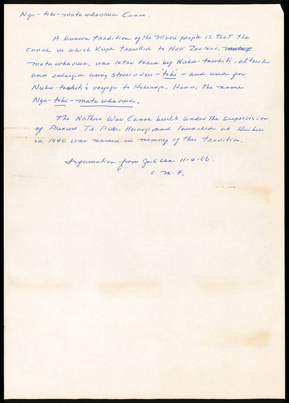 Notes on Ngātokimatawhaorua
