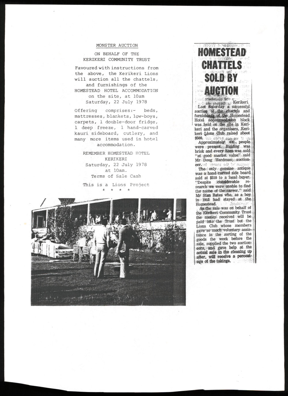 Monster auction : Homestead chattels sold by auction