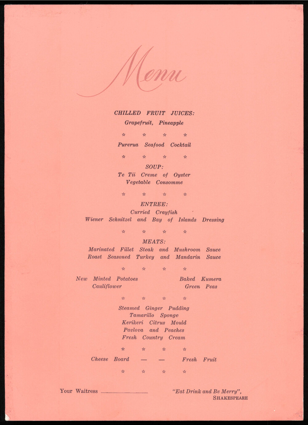 Homestead Hotel Menu : Official Party Dinner 1969