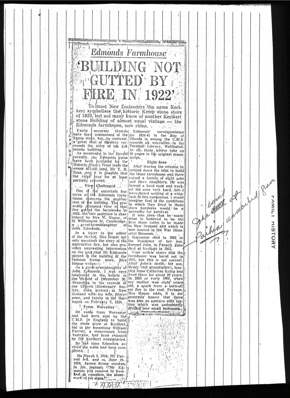 Edmonds farmhouse : Building not gutted by fire in 1922
