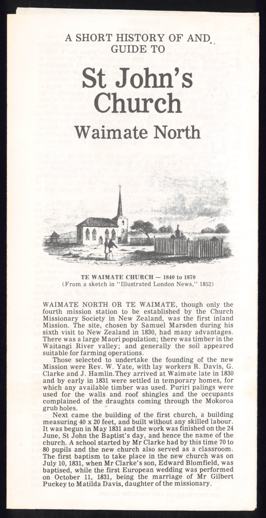 A Short history of and guide to St John's Church, Waimate North