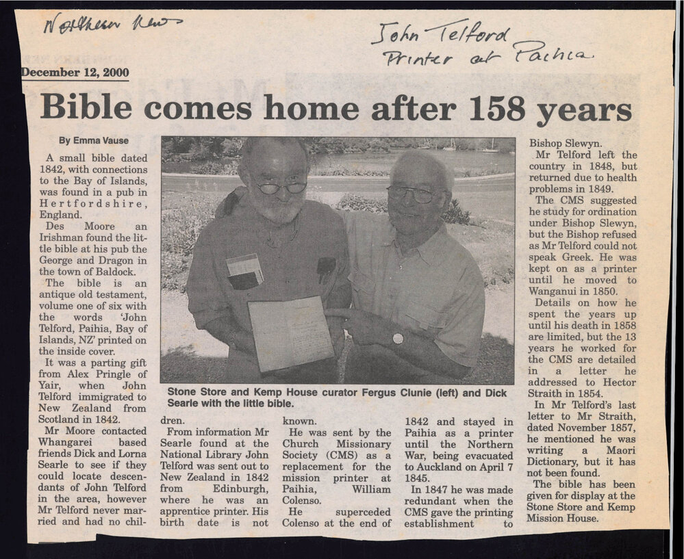 Bible comes home after 158 years