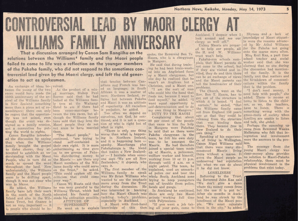 Controversial lead by Maori clergy at Williams family anniversary