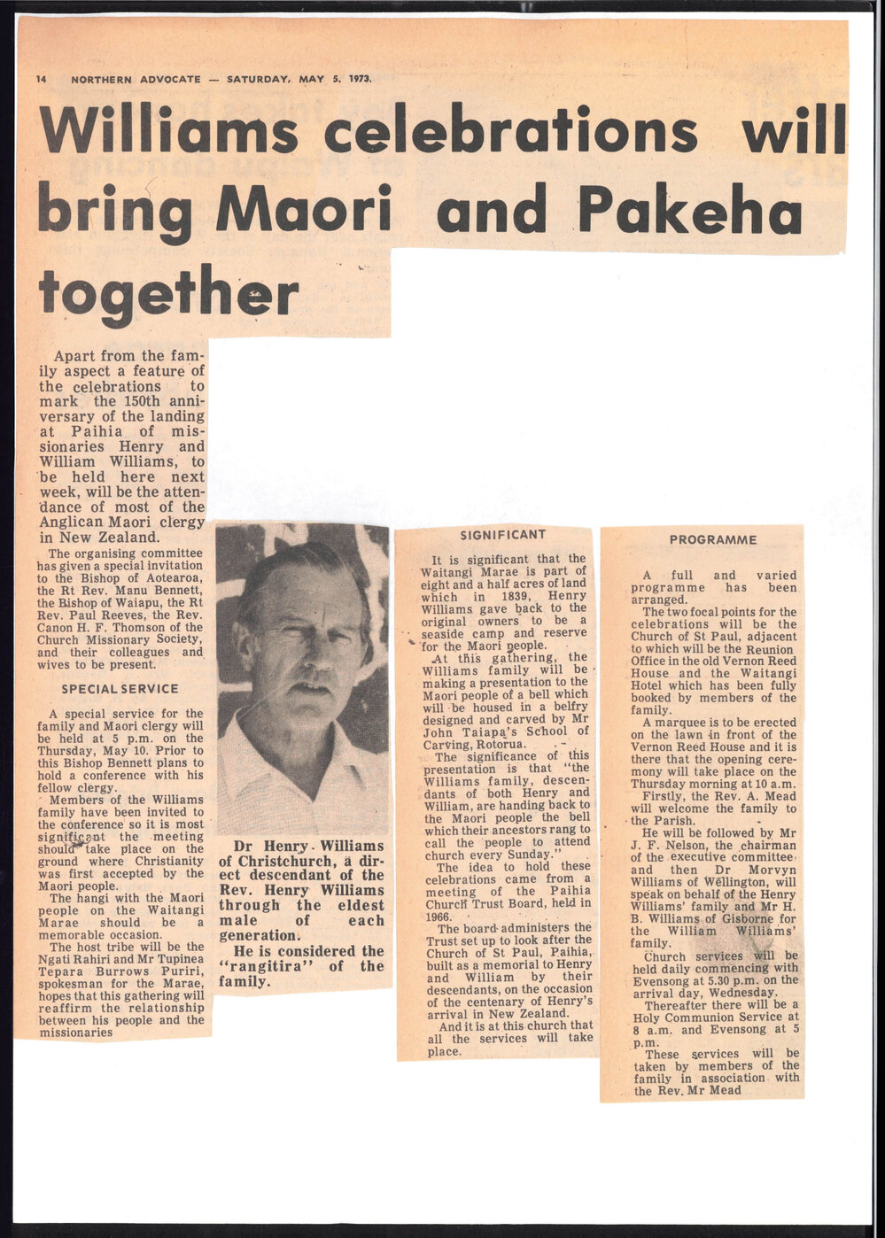 Williams celebrations will bring Maori and Pakeha together