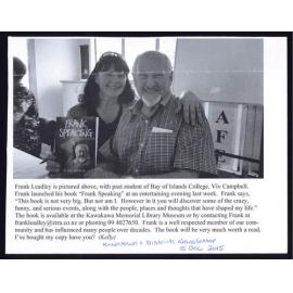Frank Leadley launches his book "Frank Speaking"