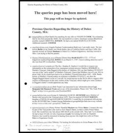 Previous queries regarding the history of Dukes County; MA