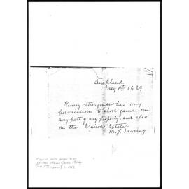 Letter of Permit from M.J. Murray 