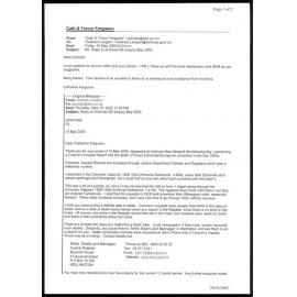 Letter from Catherine Ferguson to Graham Langton, with reply