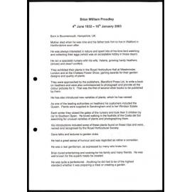 Biographical notes and eulogy of Brian William Proudley