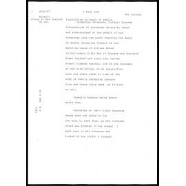Inquisition on the death of Amelia Catherine Johnstone [sic] (infant) drowned