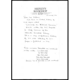 Letter from D.A. Hedley to Monica Gibbons