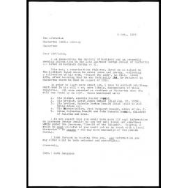 Letter from Catharine Ferguson to Masterton Public Library