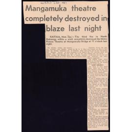 Mangamuka theatre completely destroyed in blaze last night