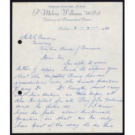 Letter from Melvin Williams to D.R. Bowden