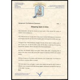 Press release : Background: The Endeavour Experience : Stepping back in time