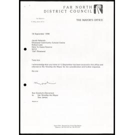 Letter from Mayor Sue James to Jacob Hakaraia