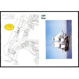Invitation to an official ceremony to welcome The Endeavor Replica : Map of Opua with photo of HM Bark Endeavour II