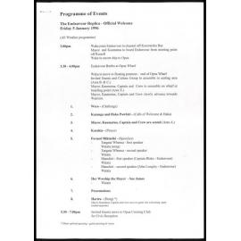 Programme of events : The Endeavour Replica - Official welcome