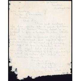 Letter from Hugh Douglas to The Secretary of the Kerikeri Chamber of Commerce