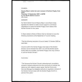 Council : Deputy Mayor seeks two year renewal of Kerikeri Rugby Club lease