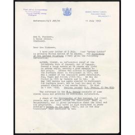 Letter from J.O. Wilson, Chief Librarian, General Assembly Library to Nancy Pickmere