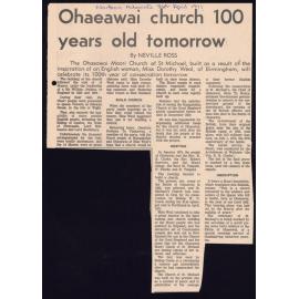 Ohaeawai church 100 years old tomorrow