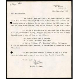 Letter from M.G.M Williams to Nancy Pickmere