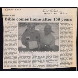 Bible comes home after 158 years