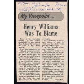 Henry Williams was to blame