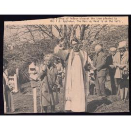 Bishop of Nelson blesses the tree planted by Mrs F.G. Appleton