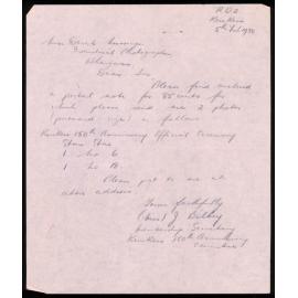 Letter from Joy Bilkey an Industrial Photographer