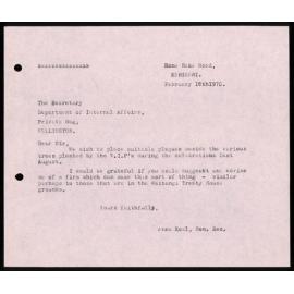 Letter from Anne Kool to the Secretary; Department of Internal Affairs