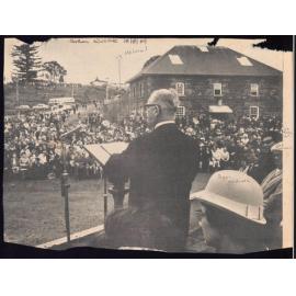 Photograph of speeches at the Stone Store during Kerikeri's 150th Anniversary Celebrations
